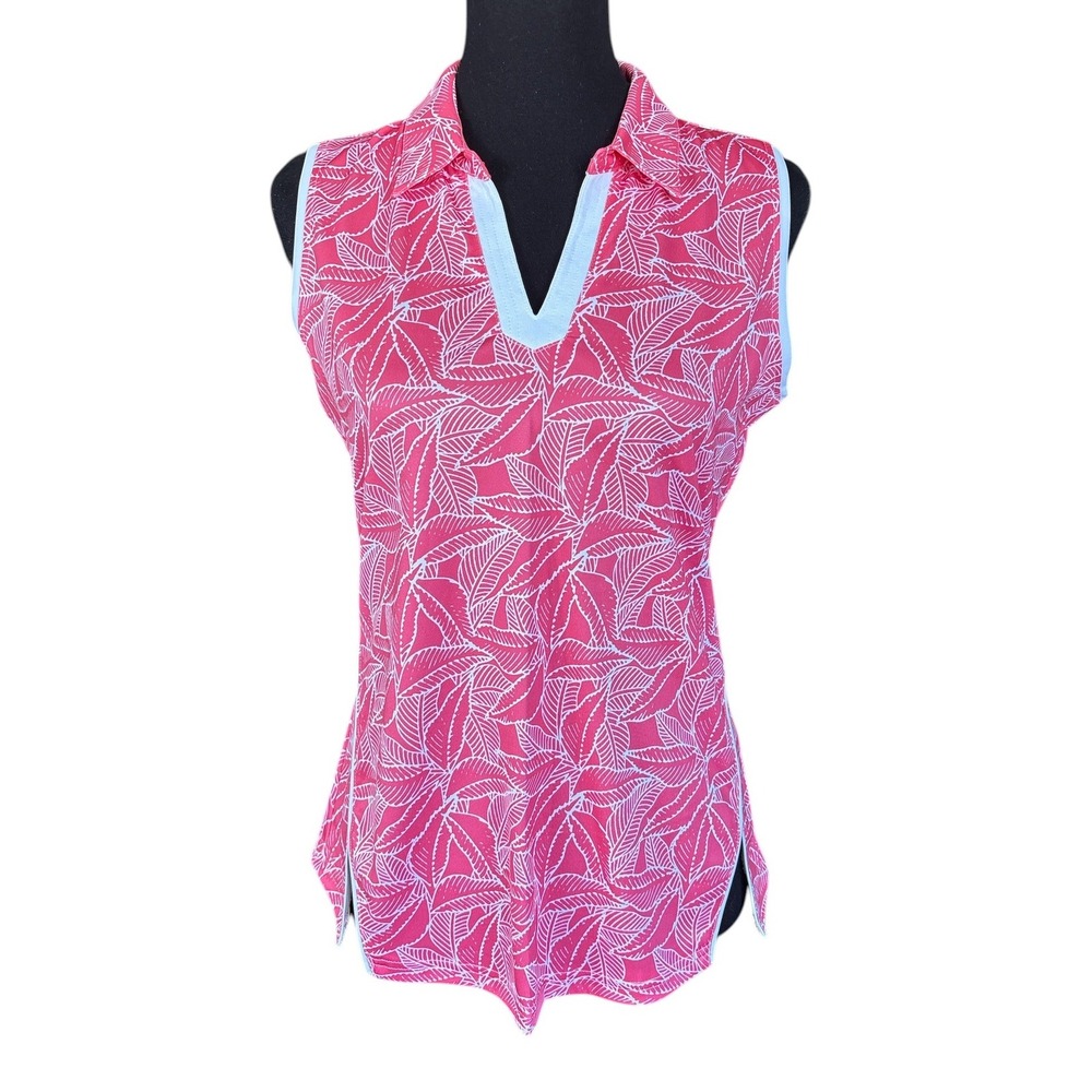 Pebble Beach Dry-Luxe Sun Protection Sleeveless Polo, Pink Palm, Medium, Golf